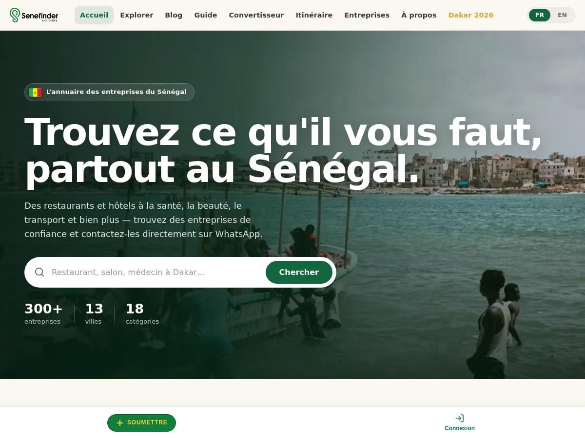 Senefinder — Directory · Platform — projet livré par Kolonell
